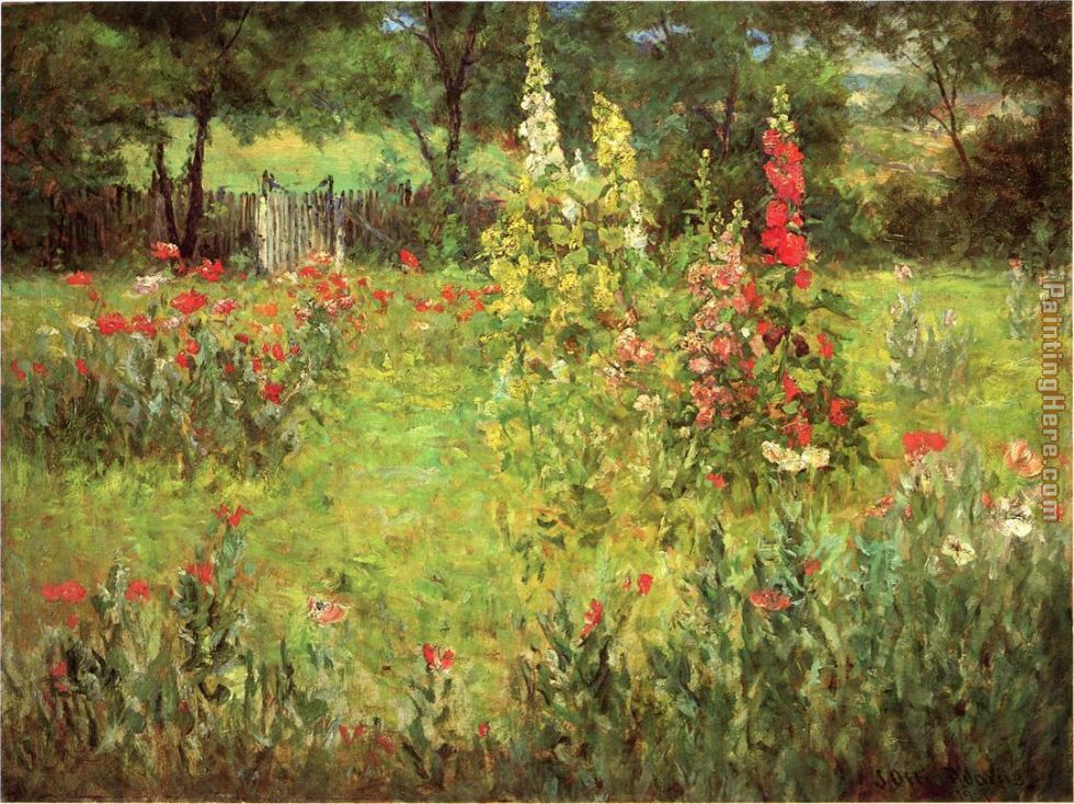 Hollyhocks and Poppies The Hermitage painting - John Ottis Adams Hollyhocks and Poppies The Hermitage art painting